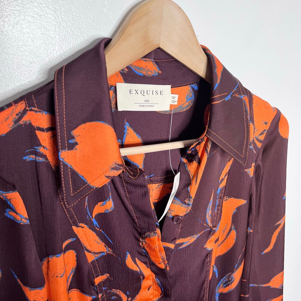 Anthropologie Exquise Jasmineelle Satin Shirt Dress XXS Purple Orange NWT $268 - Picture 7 of 15